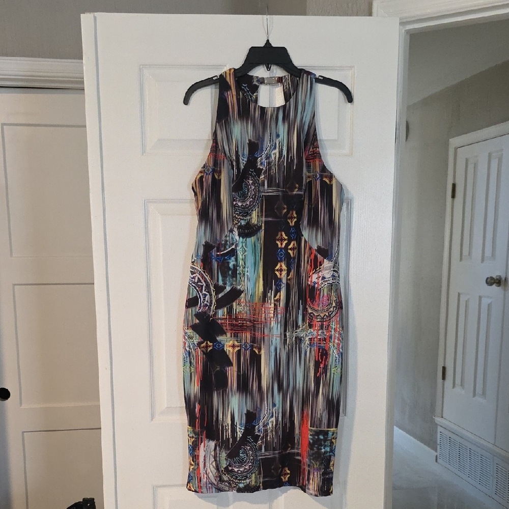 Nicole Miller Abstract Multicolor Midi Dress